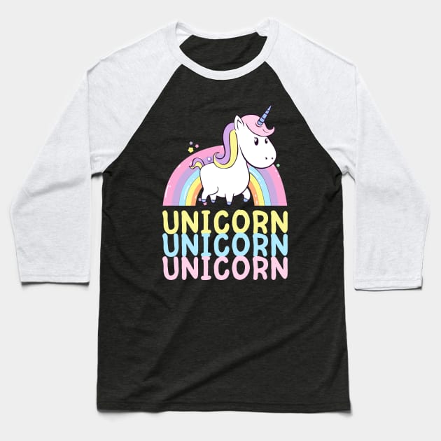 Cute Unicorn With Rainbow Kids Girls Gift Baseball T-Shirt by Foxxy Merch